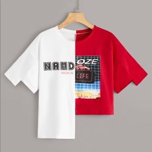 Half up half down red and white top